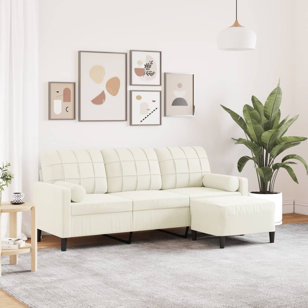 3-Sitzer-Sofa mit Hocker Creme 180 cm Samt