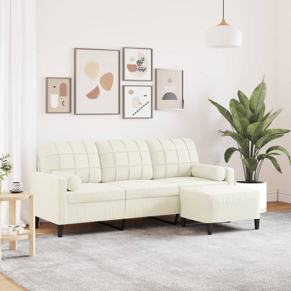 3-Sitzer-Sofa mit Hocker Creme 180 cm Samt