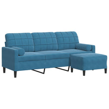 3-Sitzer-Sofa mit Hocker Blau 180 cm Samt