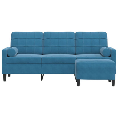 3-Sitzer-Sofa mit Hocker Blau 180 cm Samt