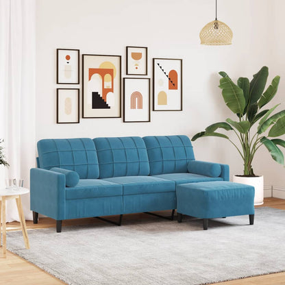 3-Sitzer-Sofa mit Hocker Blau 180 cm Samt