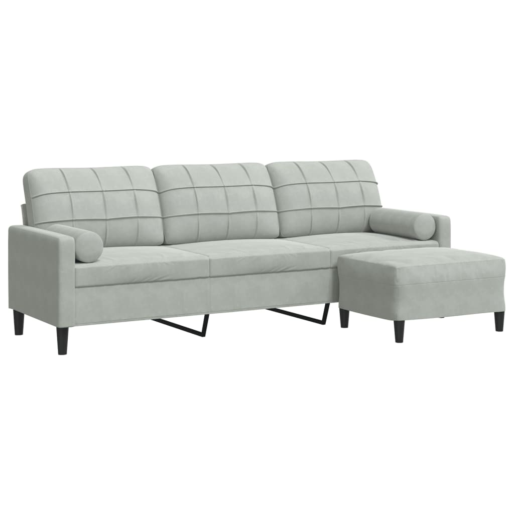 3-Sitzer-Sofa mit Hocker Hellgrau 210 cm Samt