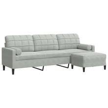 3-Sitzer-Sofa mit Hocker Hellgrau 210 cm Samt