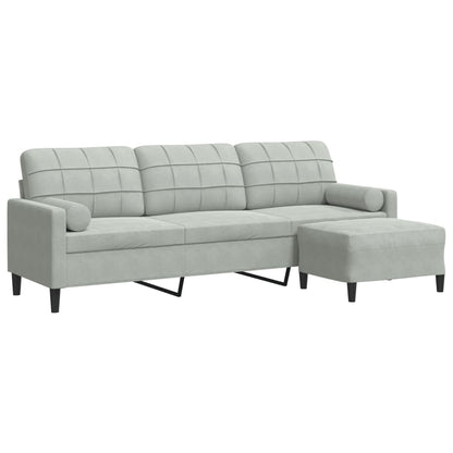 3-Sitzer-Sofa mit Hocker Hellgrau 210 cm Samt