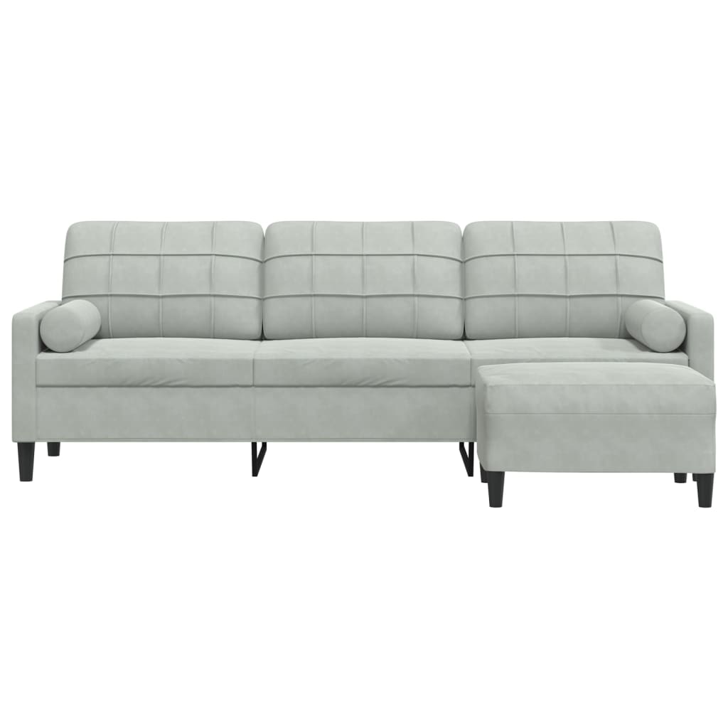3-Sitzer-Sofa mit Hocker Hellgrau 210 cm Samt