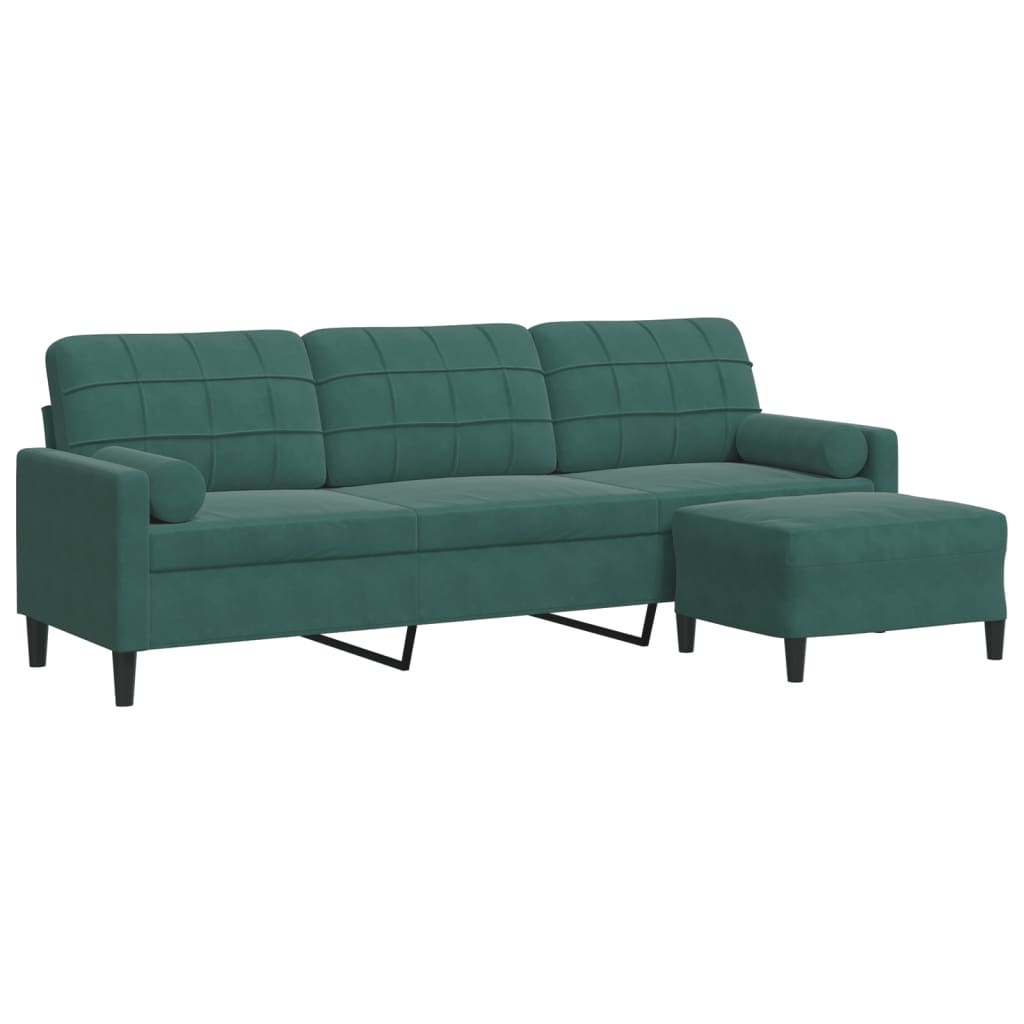3-Sitzer-Sofa mit Hocker Dunkelgrün 210 cm Samt