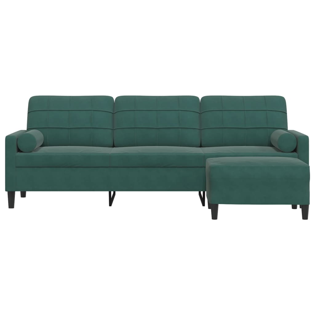 3-Sitzer-Sofa mit Hocker Dunkelgrün 210 cm Samt