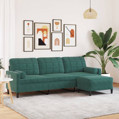 3-Sitzer-Sofa mit Hocker Dunkelgrün 210 cm Samt