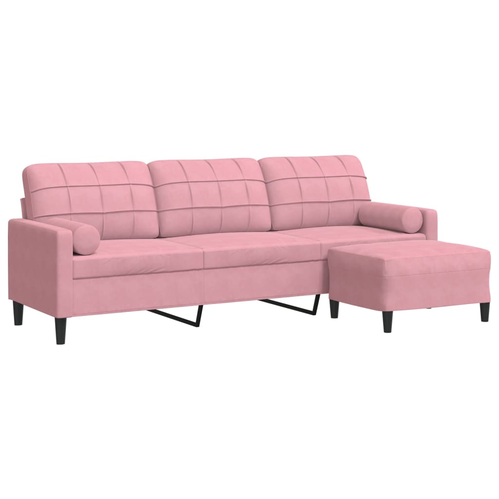 3-Sitzer-Sofa mit Hocker Rosa 210 cm Samt