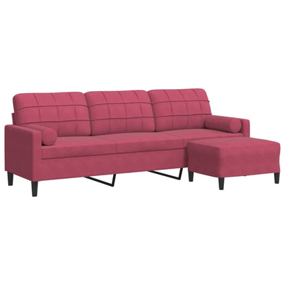 3-Sitzer-Sofa mit Hocker Weinrot 210 cm Samt
