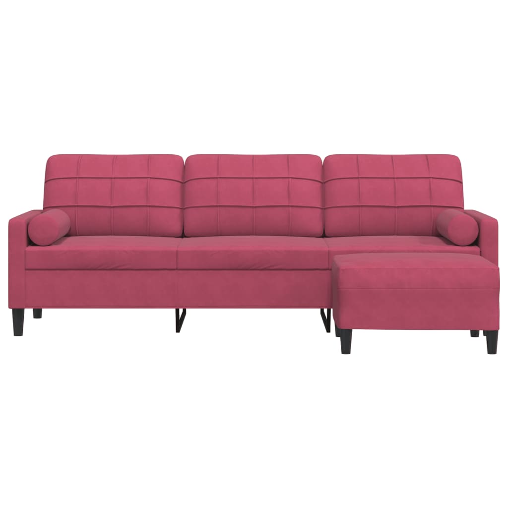 3-Sitzer-Sofa mit Hocker Weinrot 210 cm Samt