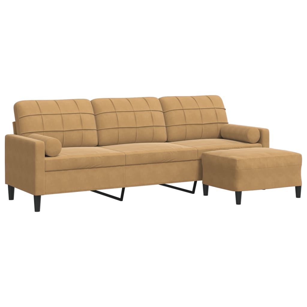 3-Sitzer-Sofa mit Hocker Braun 210 cm Samt