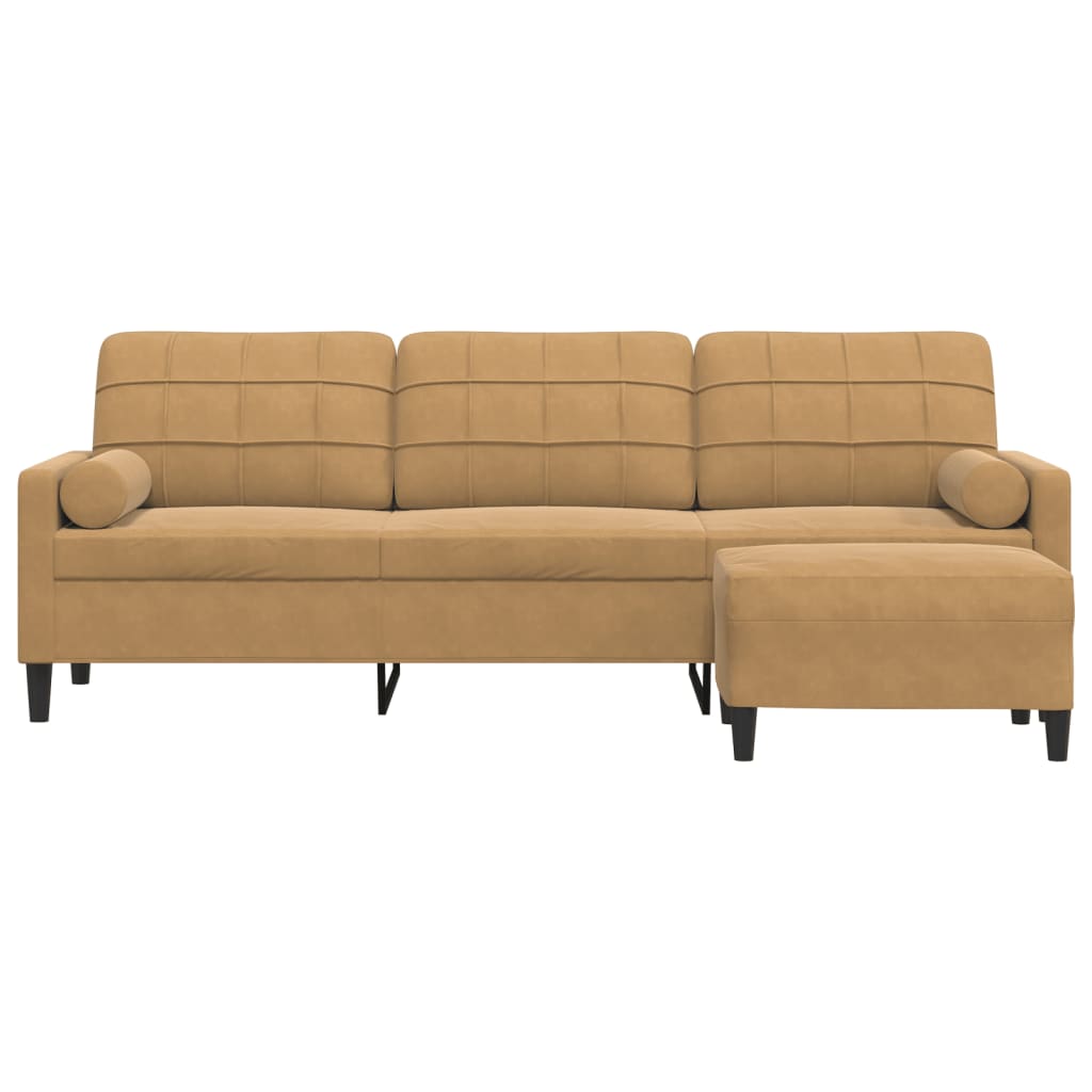 3-Sitzer-Sofa mit Hocker Braun 210 cm Samt