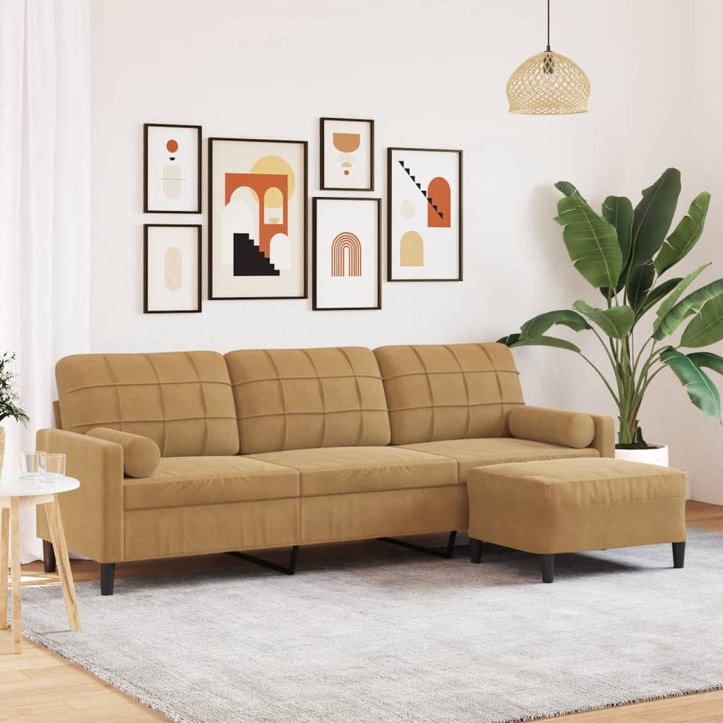 3-Sitzer-Sofa mit Hocker Braun 210 cm Samt