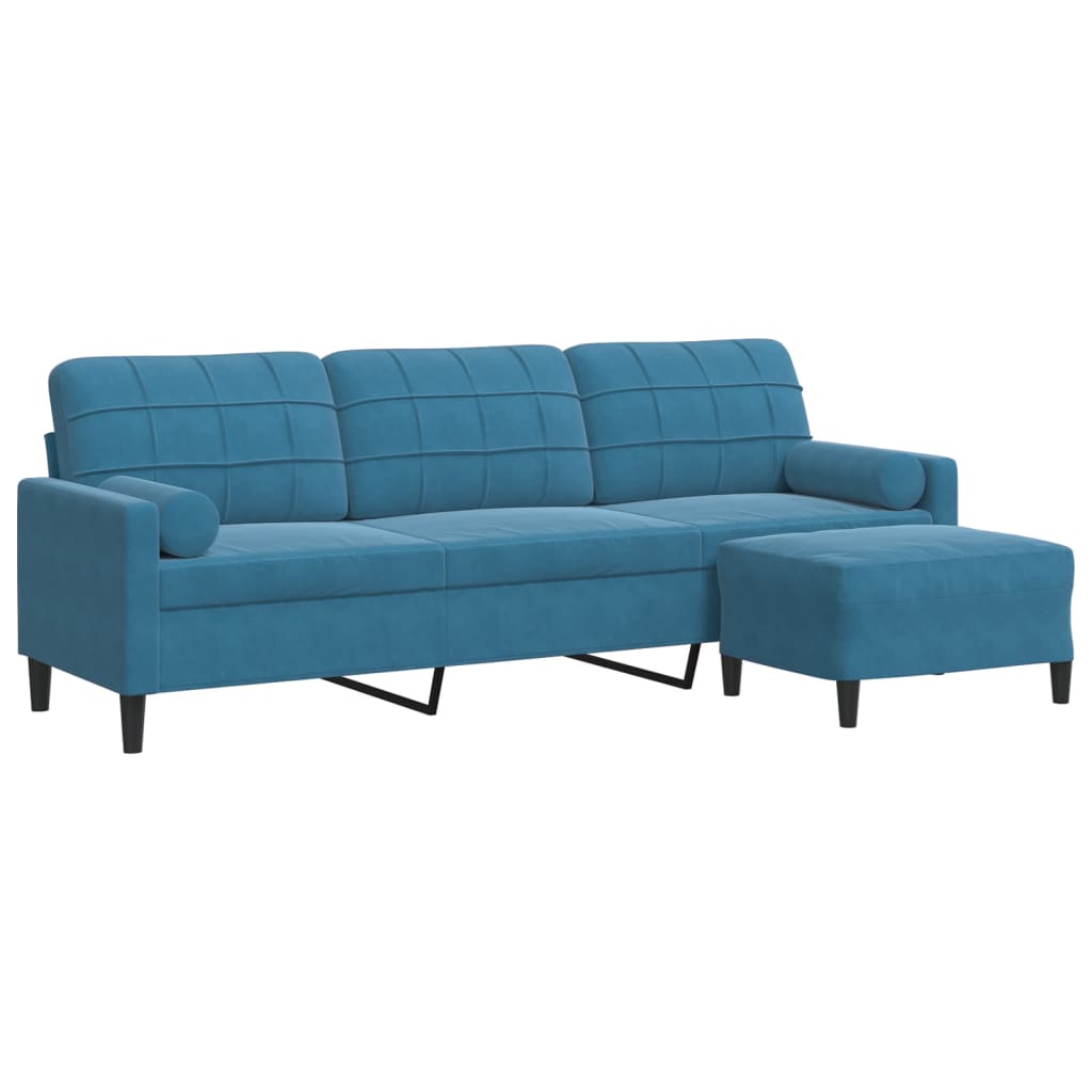 3-Sitzer-Sofa mit Hocker Blau 210 cm Samt