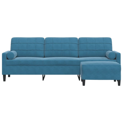 3-Sitzer-Sofa mit Hocker Blau 210 cm Samt