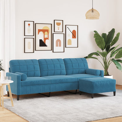 3-Sitzer-Sofa mit Hocker Blau 210 cm Samt