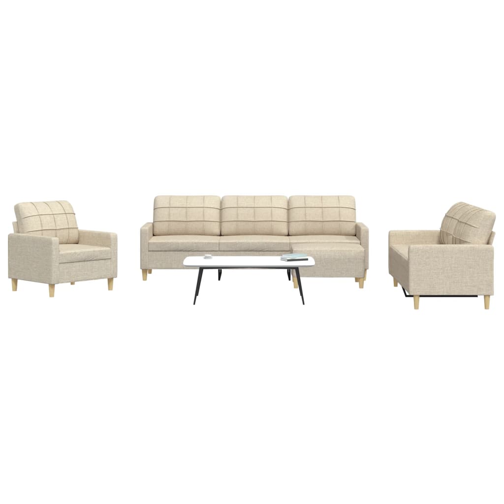 4-tlg. Sofagarnitur mit Fußhocker Creme Stoff