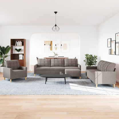 4-tlg. Sofagarnitur mit Fußhocker Taupe Stoff
