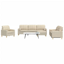 4-tlg. Sofagarnitur mit Fußhocker & Dekokissen Creme Stoff