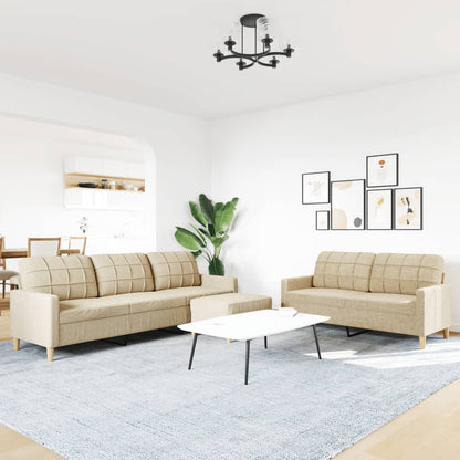 3-tlg. Sofagarnitur mit Fußhocker Creme Stoff