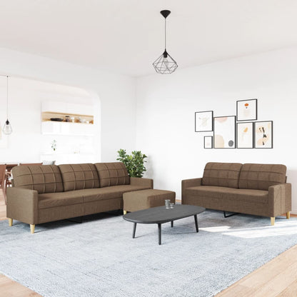 3-tlg. Sofagarnitur mit Fußhocker Braun Stoff