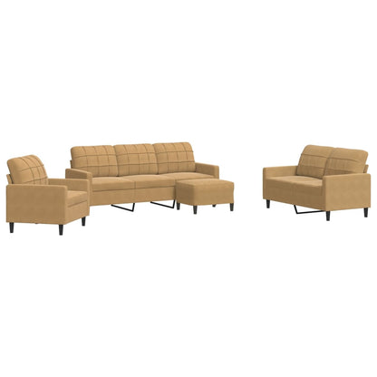 4-tlg. Sofagarnitur mit Kissen Braun Samt