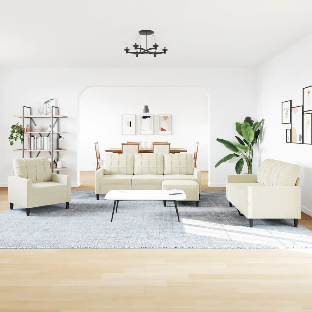 4-tlg. Sofagarnitur mit Kissen Creme Samt