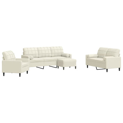 4-tlg. Sofagarnitur mit Kissen und Nackenrollen Creme Samt