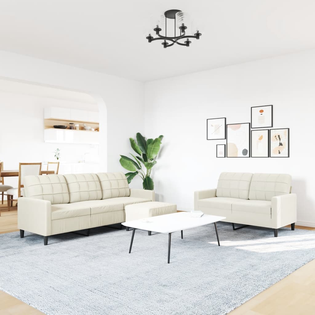 3-tlg. Sofagarnitur mit Kissen Creme Samt