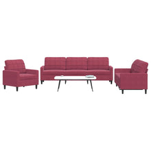 3-tlg. Sofagarnitur mit Kissen Weinrot Samt