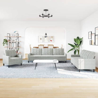 4-tlg. Sofagarnitur mit Kissen Hellgrau Samt