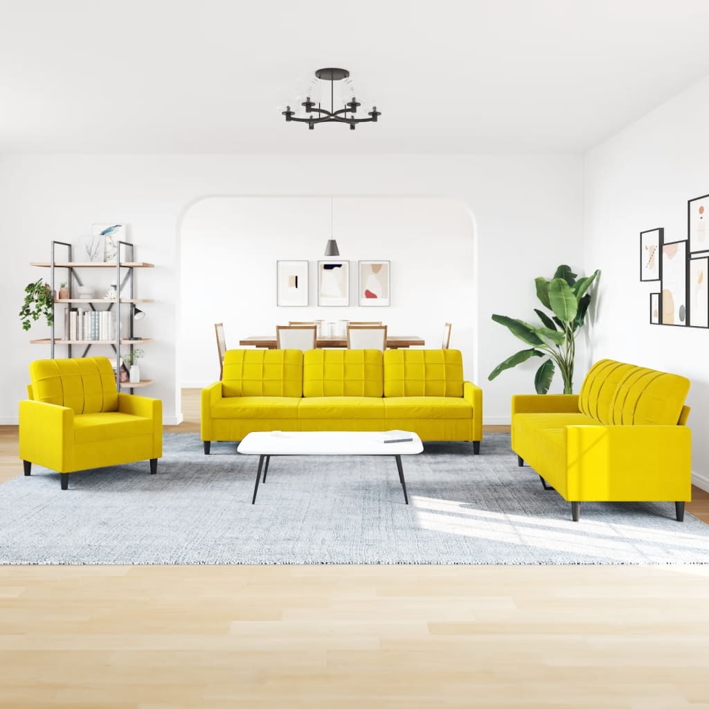 4-tlg. Sofagarnitur mit Kissen Gelb Samt