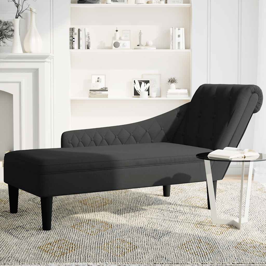 Chaiselongue mit Kissen und Rechter Armlehne Schwarz Stoff