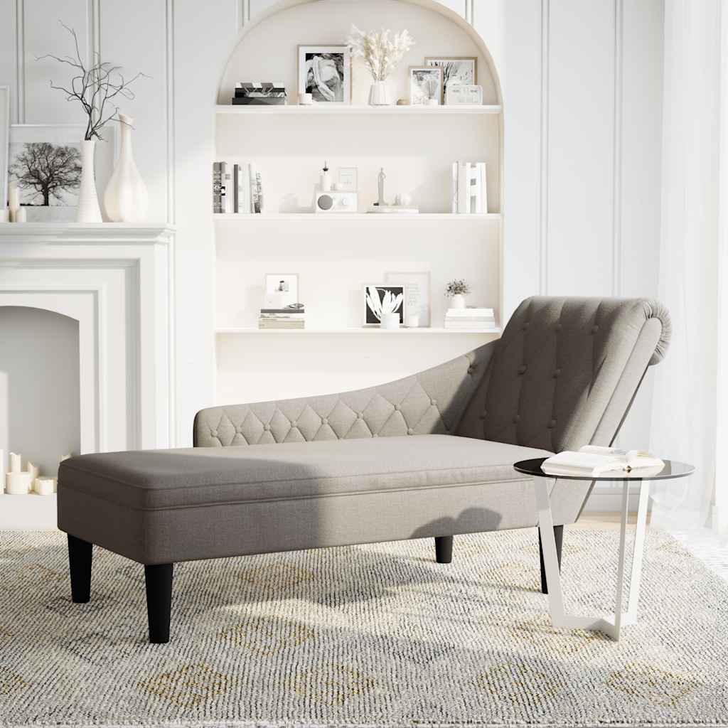 Chaiselongue mit Kissen und Rechter Armlehne Taupe Stoff