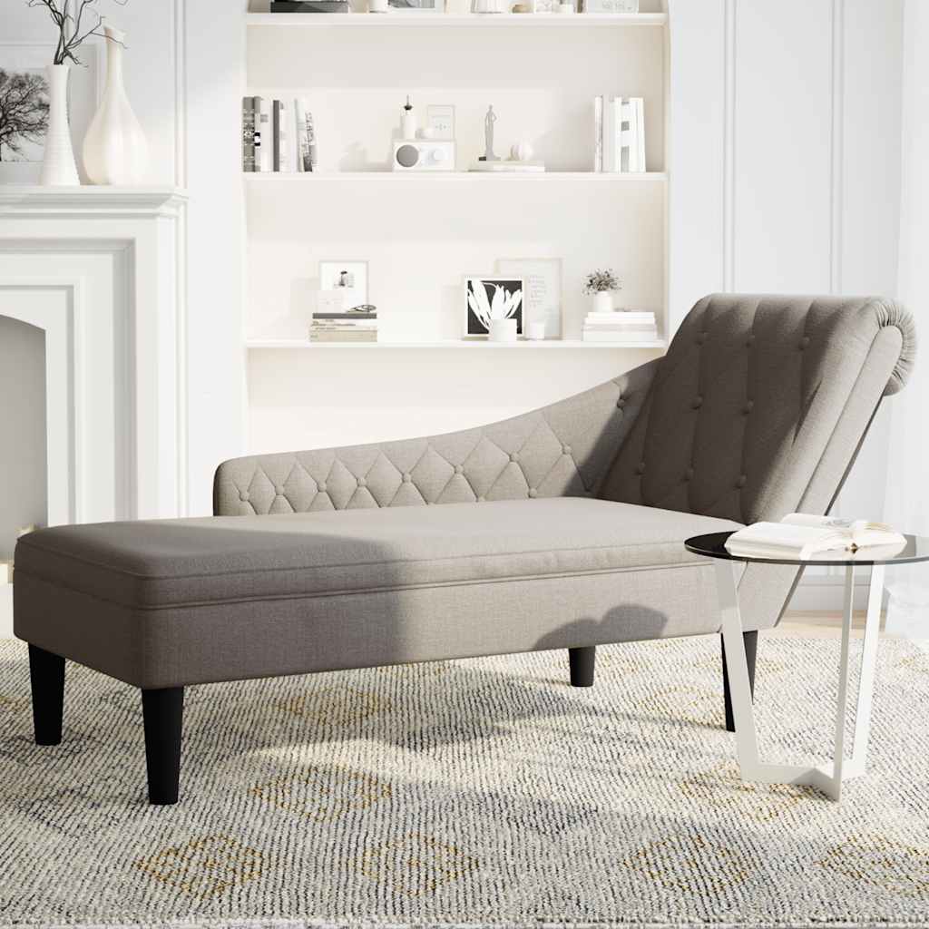 Chaiselongue mit Kissen und Rechter Armlehne Taupe Stoff