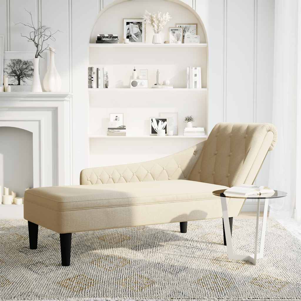Chaiselongue mit Kissen und Rechter Armlehne Creme Stoff