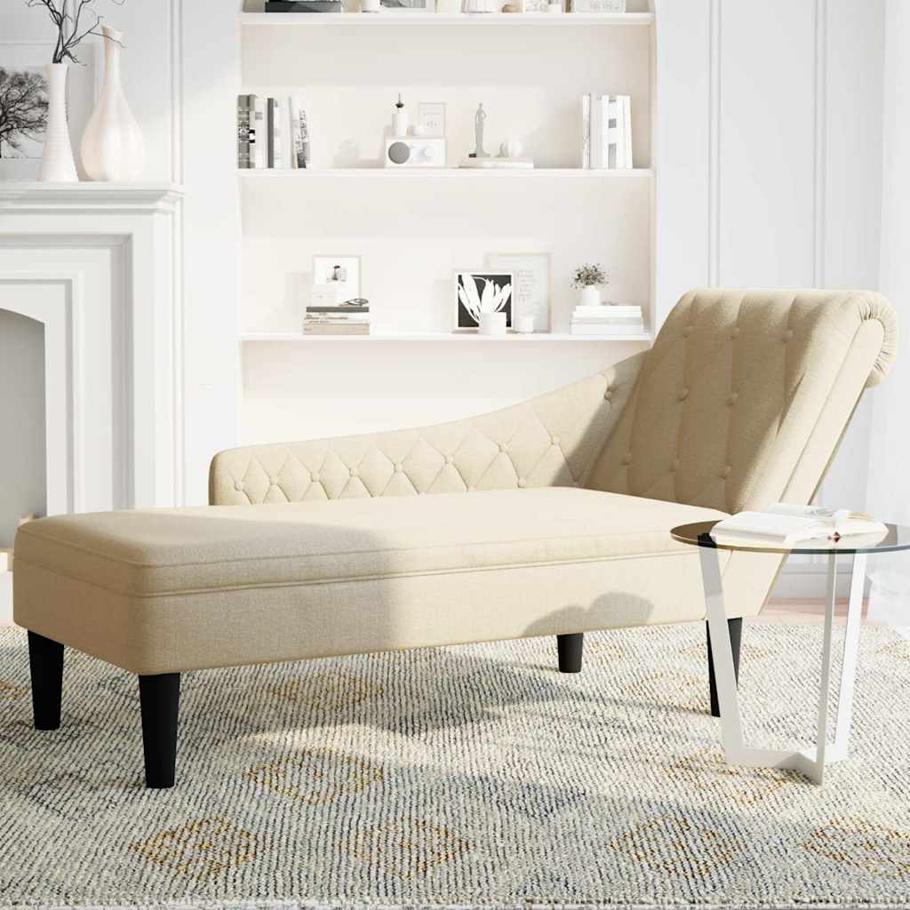 Chaiselongue mit Kissen und Rechter Armlehne Creme Stoff