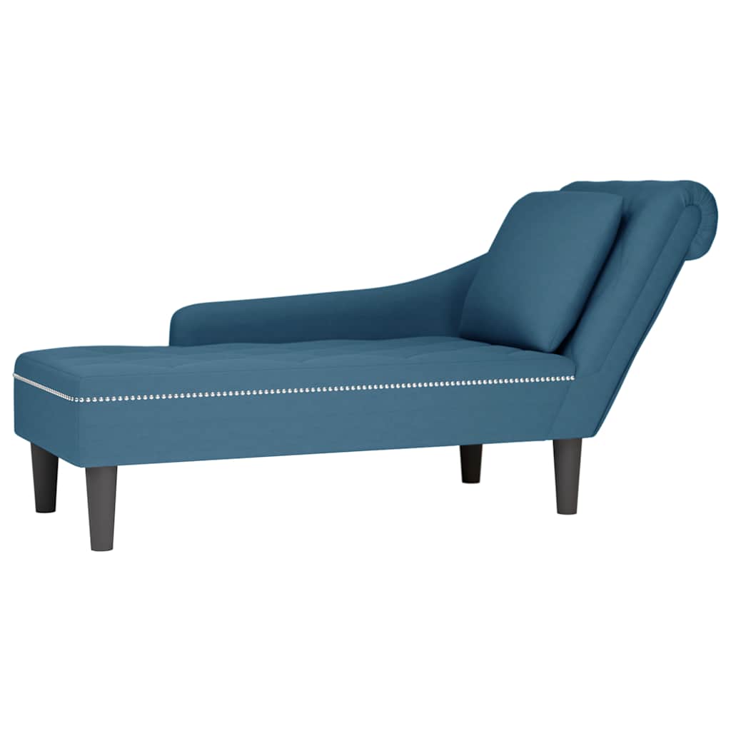 Chaiselongue mit Kissen und Rechter Armlehne Blau Samt