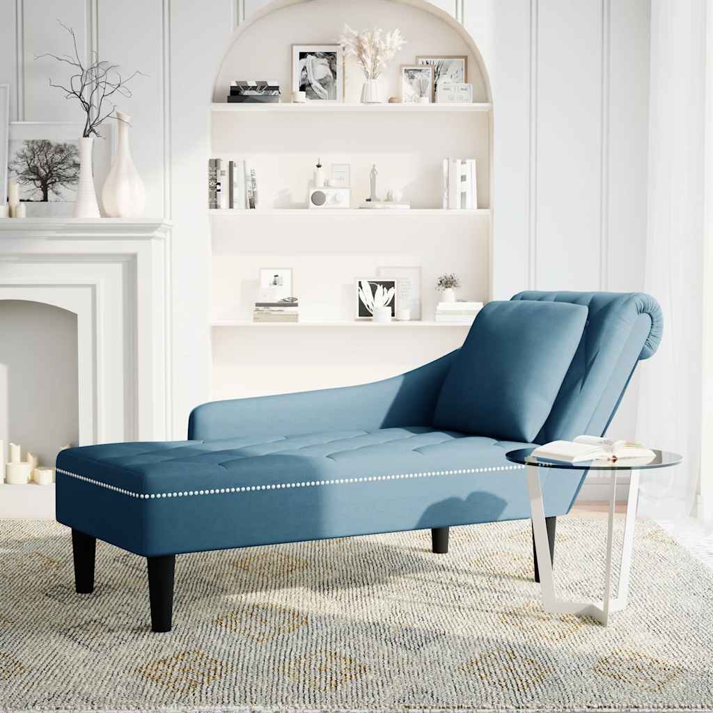 Chaiselongue mit Kissen und Rechter Armlehne Blau Samt