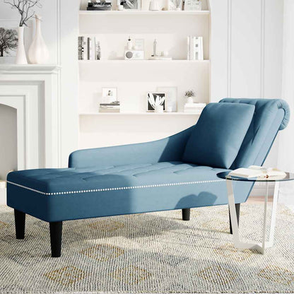 Chaiselongue mit Kissen und Rechter Armlehne Blau Samt
