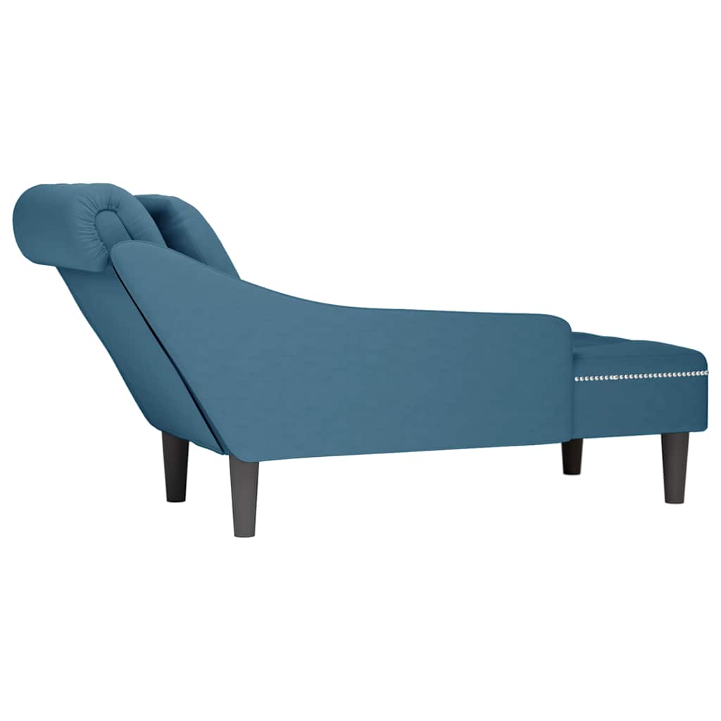 Chaiselongue mit Kissen und Rechter Armlehne Blau Samt