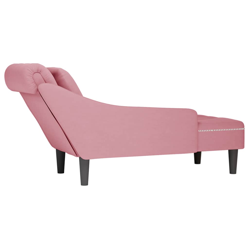 Chaiselongue mit Kissen und Rechter Armlehne Rosa Samt