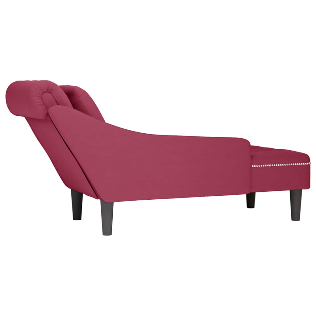 Chaiselongue mit Kissen und Rechter Armlehne Weinrot Samt