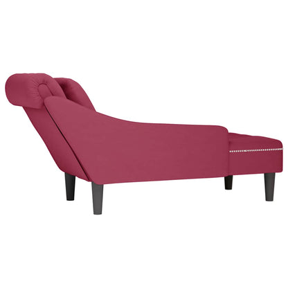 Chaiselongue mit Kissen und Rechter Armlehne Weinrot Samt