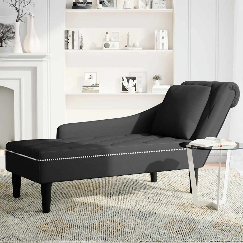 Chaiselongue mit Kissen und Rechter Armlehne Schwarz Samt