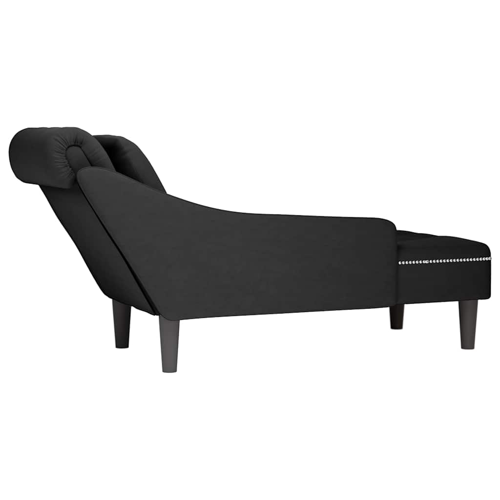 Chaiselongue mit Kissen und Rechter Armlehne Schwarz Samt