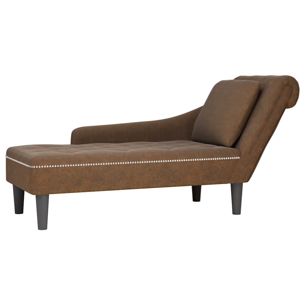 Chaiselongue mit Kissen und Rechter Armlehne Braun Kunstleder