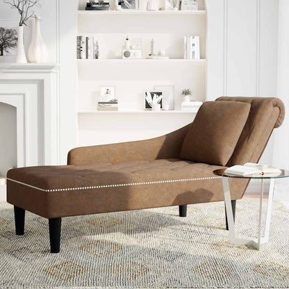 Chaiselongue mit Kissen und Rechter Armlehne Braun Kunstleder