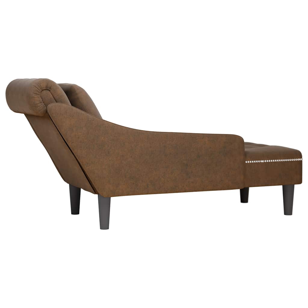 Chaiselongue mit Kissen und Rechter Armlehne Braun Kunstleder
